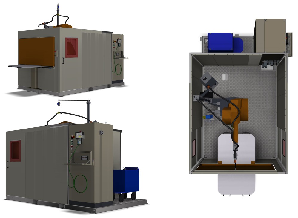 Wizualizacja kabiny zrobotyzowanej do spawania metodami MIG/MAG/TIG